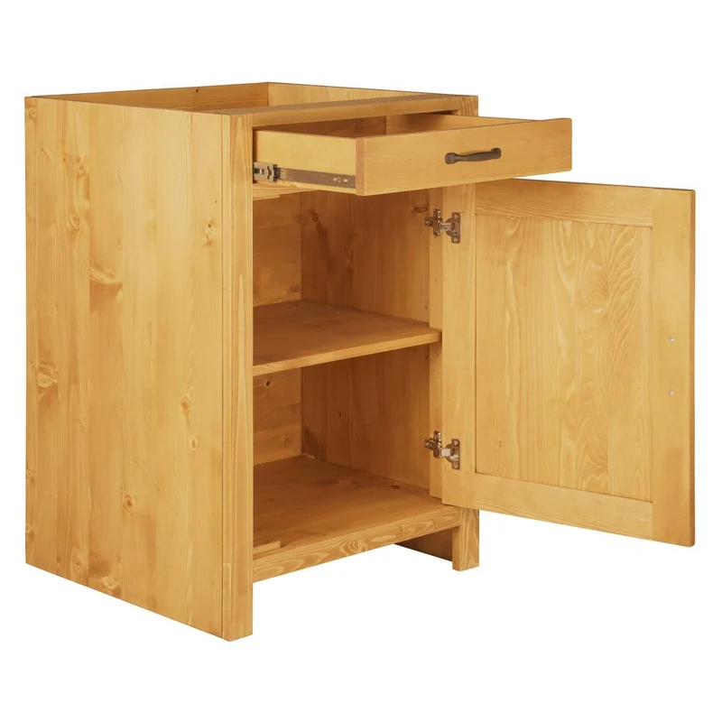 Meuble bas 60 cm 1 porte ouverture droite, 1 tiroir épicéa huilé miel | Aravis