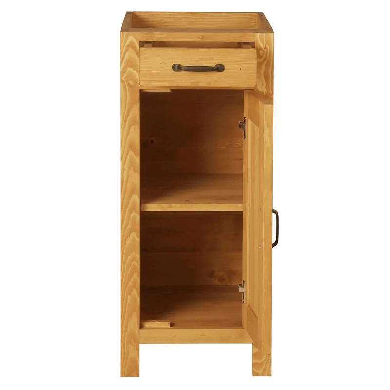 Meuble bas pin massif 40 cm 1 porte ouverture à droite 1 tiroir épicéa huilé miel | Aravis