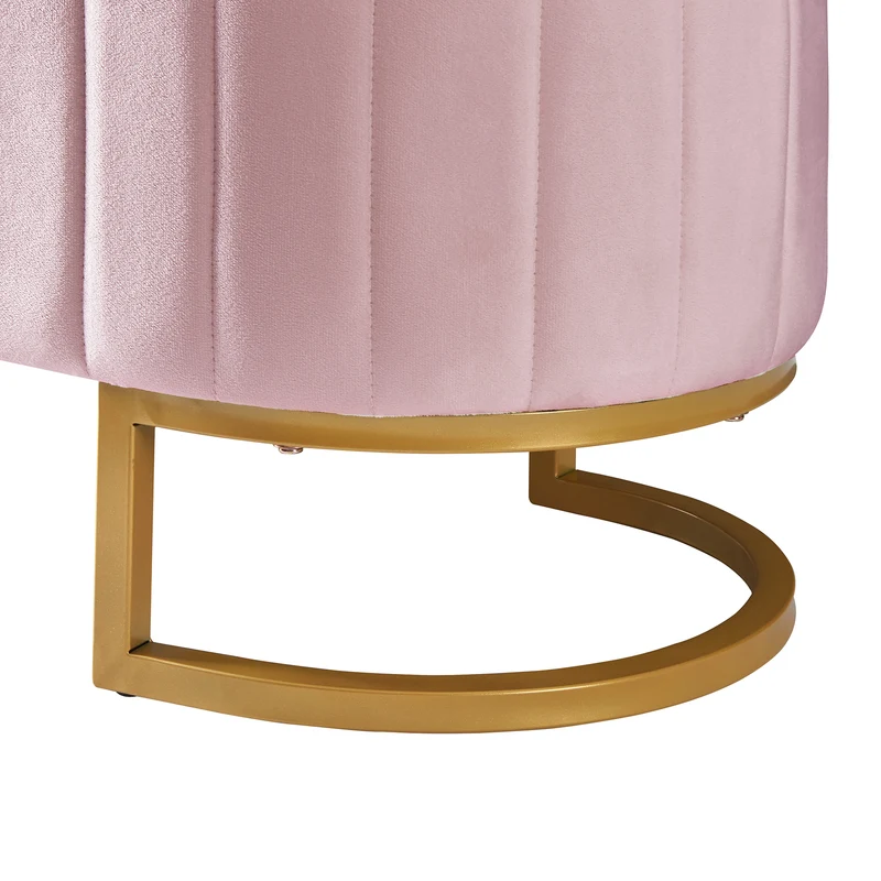 Banquette pouf capitonné en velours rose avec pieds dorés RIFTVORNATHYN