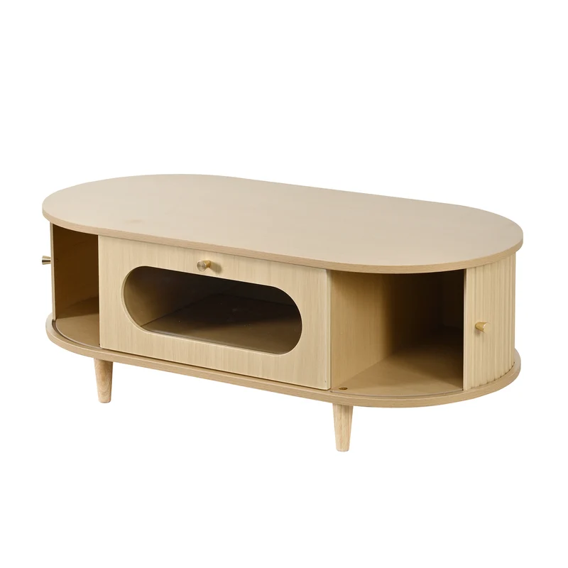 Table basse effet bois chêne 1 tiroir & portes coulissantes RIFTVALTHYNATH