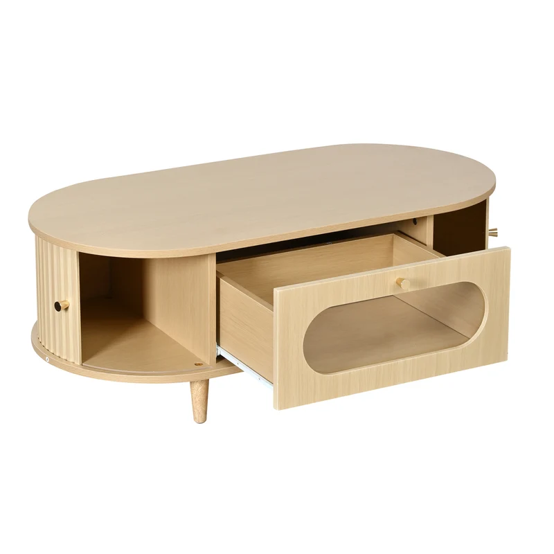 Table basse effet bois chêne 1 tiroir & portes coulissantes RIFTVALTHYNATH
