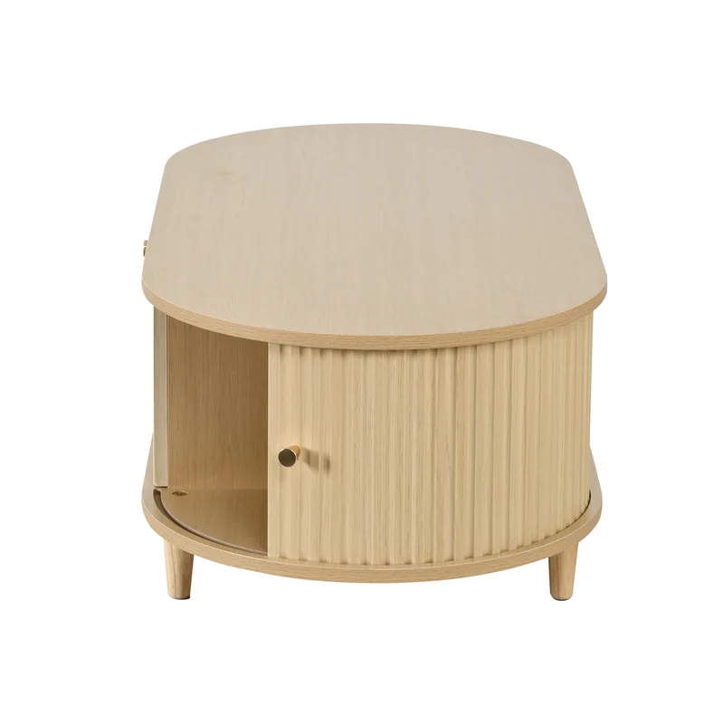 Table basse effet bois chêne 1 tiroir & portes coulissantes RIFTVALTHYNATH