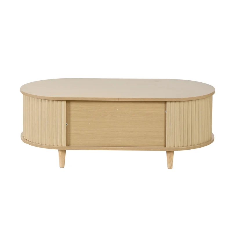 Table basse effet bois chêne 1 tiroir & portes coulissantes RIFTVALTHYNATH
