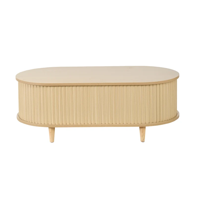 Table basse effet bois chêne 1 tiroir & portes coulissantes RIFTVALTHYNATH