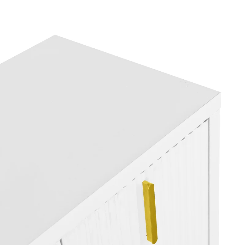 Buffet blanc design ondulé avec poignées dorées 140x38x80cm AEGISKAELOR