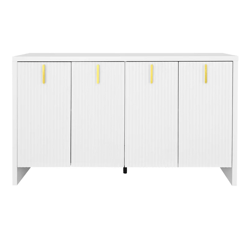 Buffet blanc design ondulé avec poignées dorées 140x38x80cm AEGISKAELOR