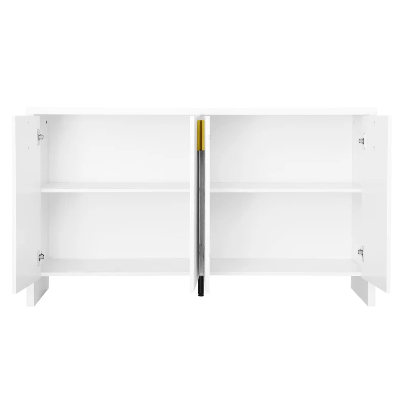 Buffet blanc design ondulé avec poignées dorées 140x38x80cm AEGISKAELOR