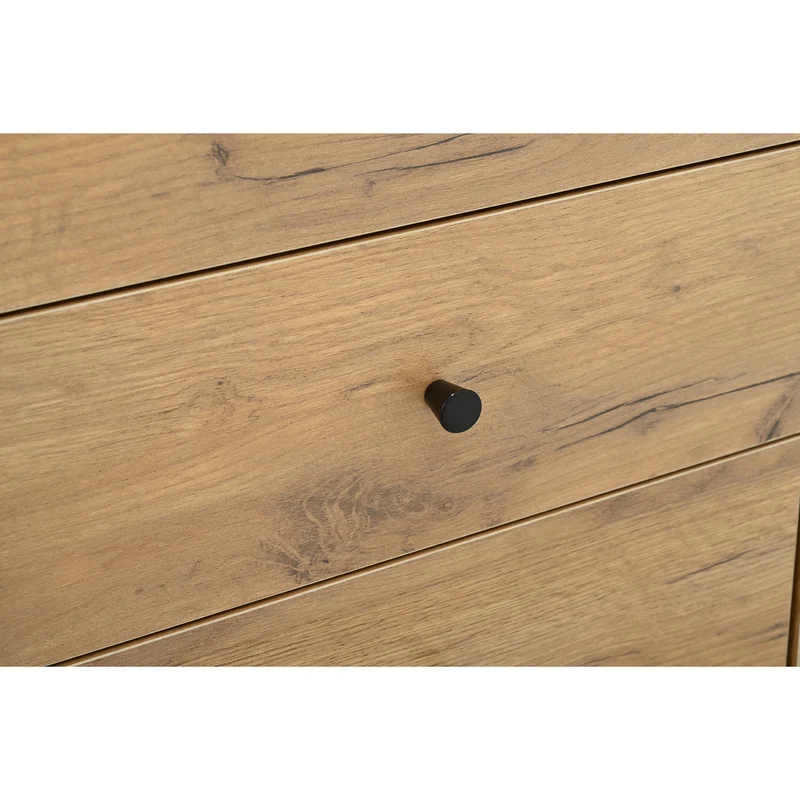 Buffet industriel effet bois naturel et lattes noirs avec 4 tiroirs CORBICUL