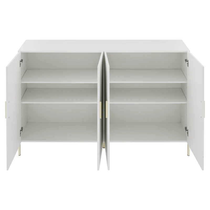 Buffet multifonctionnelle moderne blanc mat 4 portes poignées et pieds dorés 160*35*100 cm KIKS
