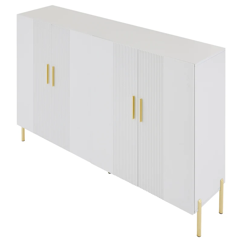 Buffet multifonctionnelle moderne blanc mat 4 portes poignées et pieds dorés 160*35*100 cm KIKS