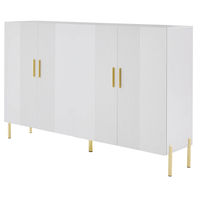 Buffet multifonctionnelle moderne blanc mat 4 portes poignées et pieds dorés 160*35*100 cm KIKS