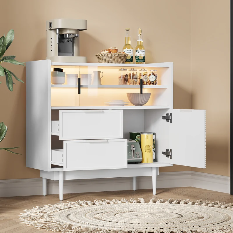 Buffet blanc avec porte en verre, éclairage LED RIFTMORKYNATHOR