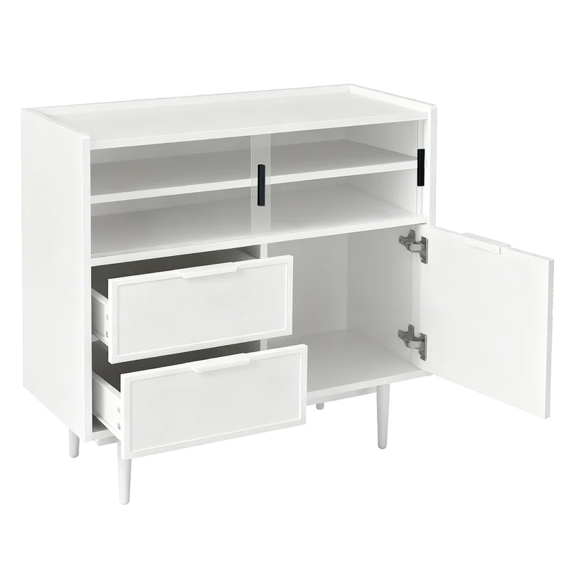 Buffet blanc avec porte en verre, éclairage LED RIFTMORKYNATHOR