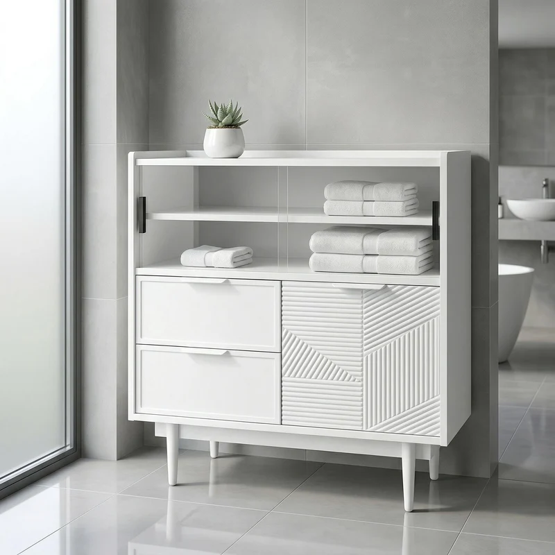 Buffet blanc avec porte en verre, éclairage LED RIFTMORKYNATHOR