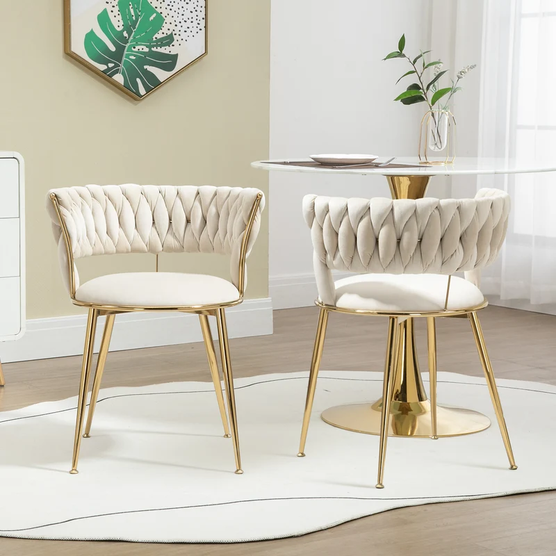 Lot de 2 chaises de salle à manger en velours ivoire, dossier ergonomique, pieds dorés BRIARGLADE