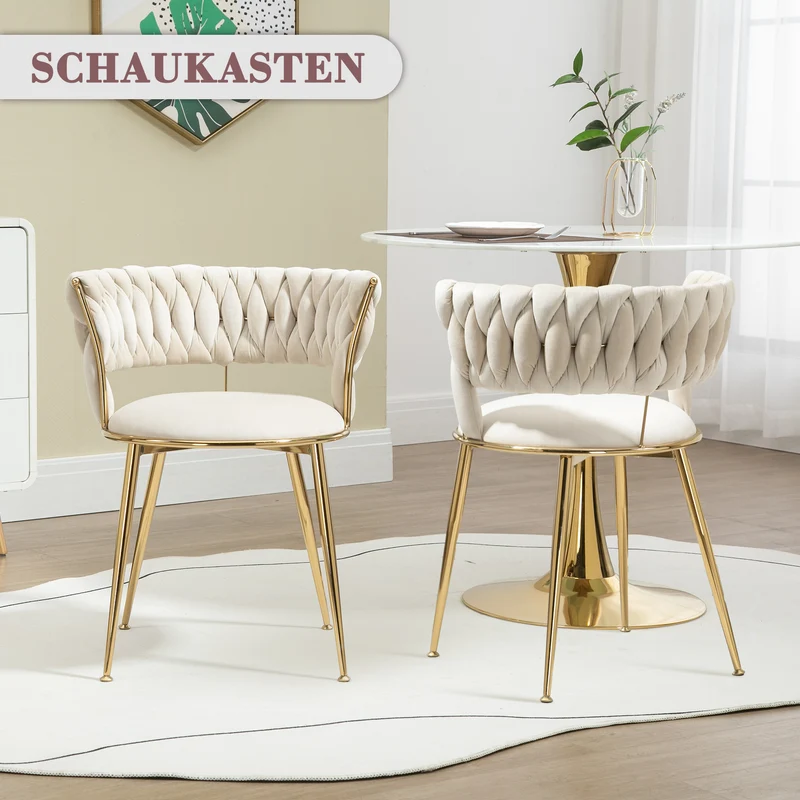Lot de 2 chaises de salle à manger en velours ivoire, dossier ergonomique, pieds dorés BRIARGLADE