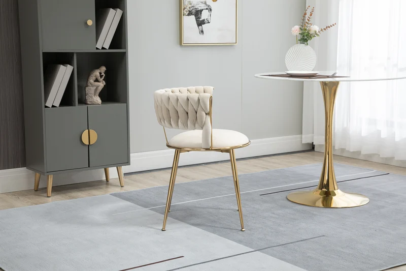 Lot de 2 chaises de salle à manger en velours ivoire, dossier ergonomique, pieds dorés BRIARGLADE