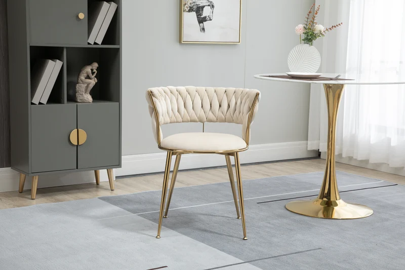 Lot de 2 chaises de salle à manger en velours ivoire, dossier ergonomique, pieds dorés BRIARGLADE