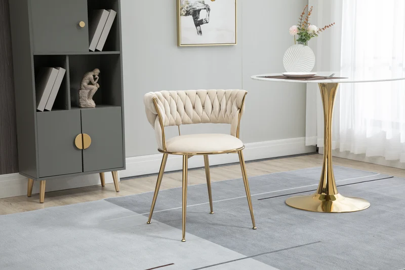 Lot de 2 chaises de salle à manger en velours ivoire, dossier ergonomique, pieds dorés BRIARGLADE