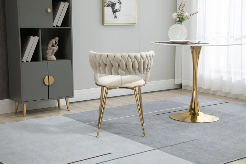 Lot de 2 chaises de salle à manger en velours ivoire, dossier ergonomique, pieds dorés BRIARGLADE