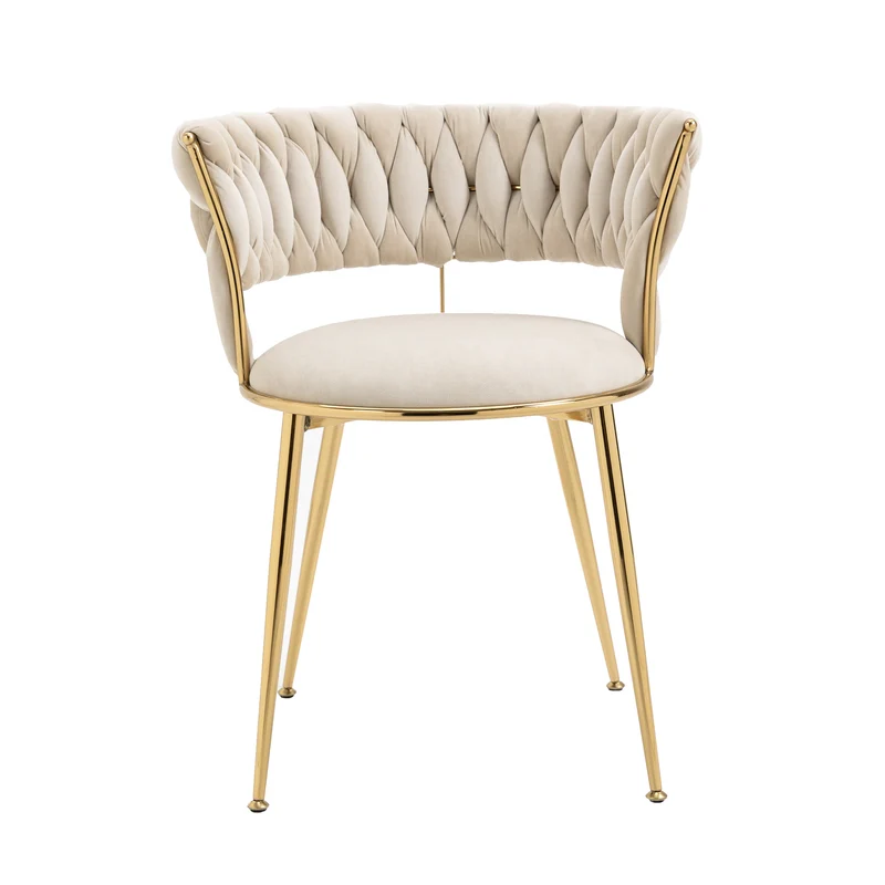 Lot de 2 chaises de salle à manger en velours ivoire, dossier ergonomique, pieds dorés BRIARGLADE
