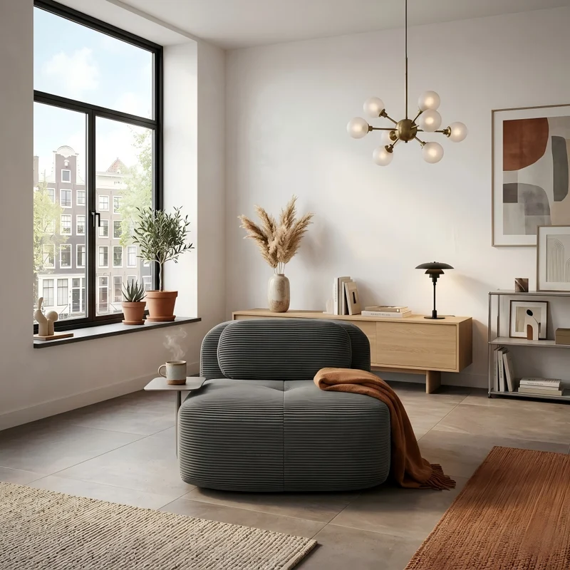 Canapé fauteuil modulable sans accoudoirs en velours côtelé gris 90x103cm NOVATERRA