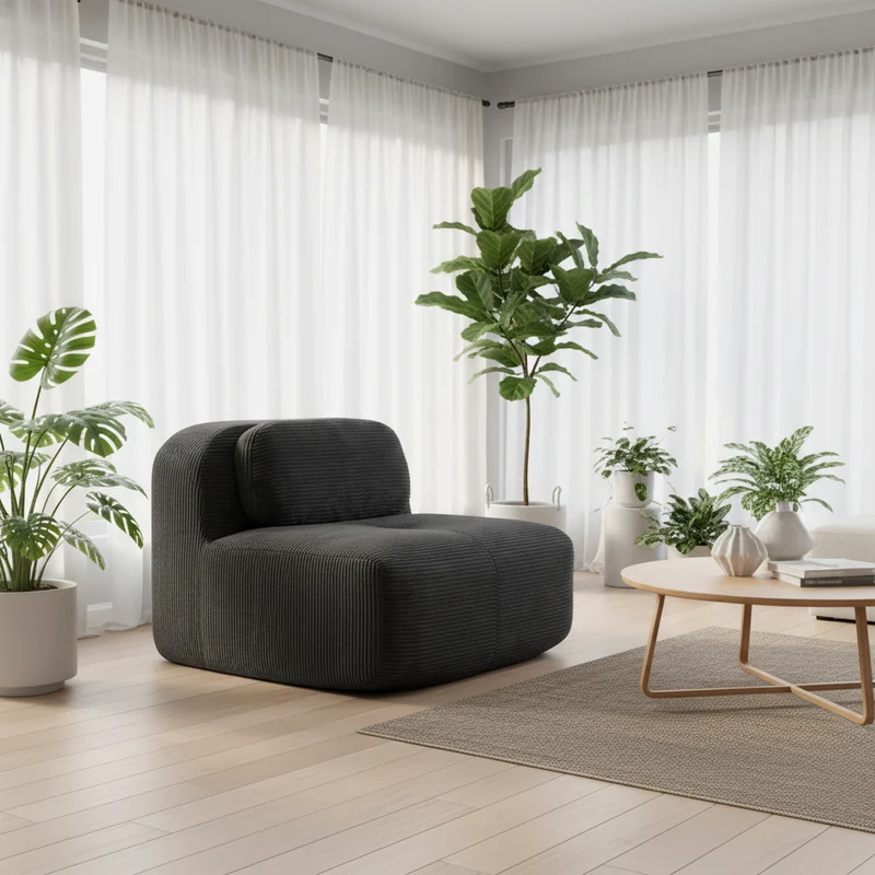 Canapé fauteuil modulable sans accoudoirs en velours côtelé gris 90x103cm NOVATERRA