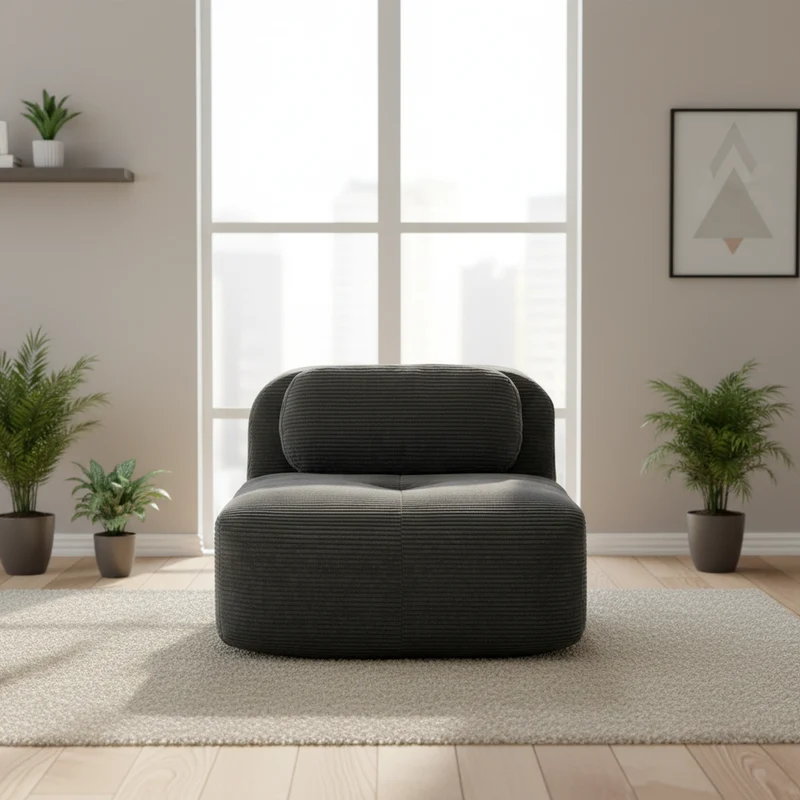 Canapé fauteuil modulable sans accoudoirs en velours côtelé gris 90x103cm NOVATERRA