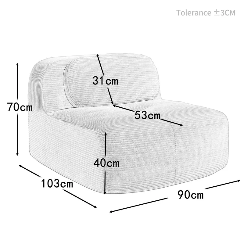 Canapé fauteuil modulable sans accoudoirs en velours côtelé gris 90x103cm NOVATERRA