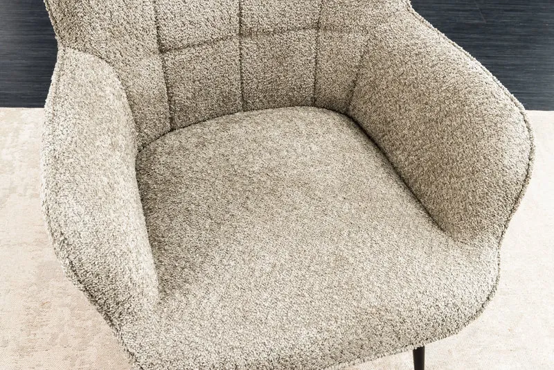 Fauteuil moderne SCANDINAVIA champagne grège Bouclé avec accoudoirs