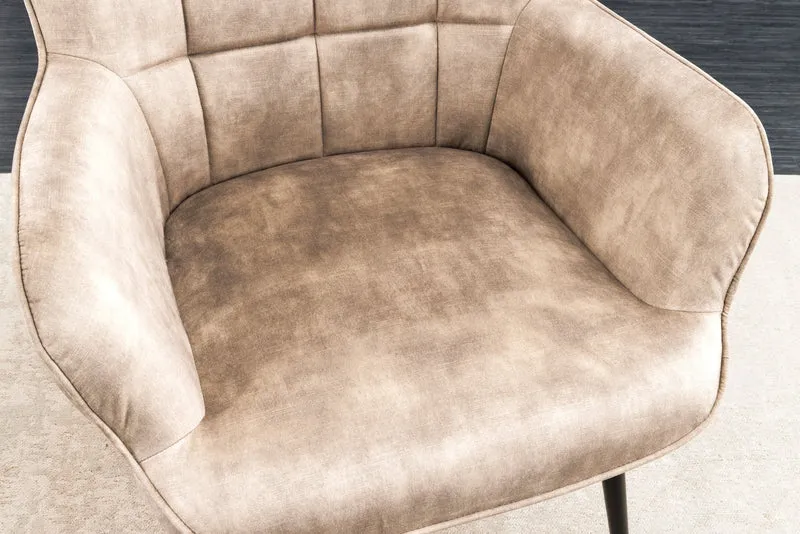 Fauteuil moderne SCANDINAVIA velours beige champagne pieds métal noir avec accoudoirs