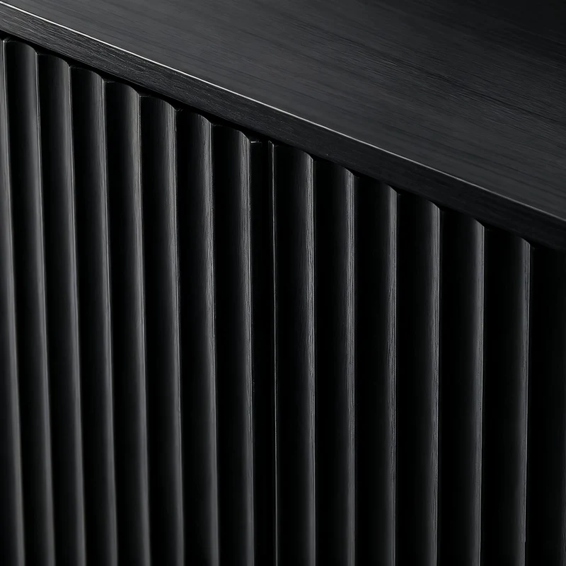 Buffet noir 6 portes façade ondulé et détails dorés 170x40x70,5cm VERTEXKRYOSYNOR