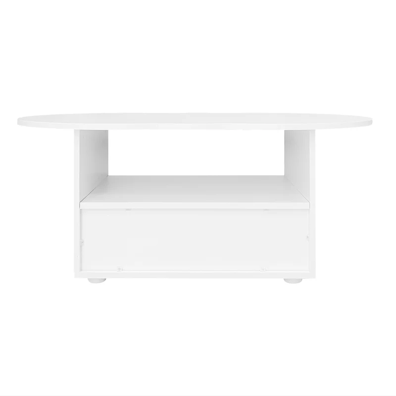 Table basse blanc forme nuage avec tiroir et niche 100x60x40,5 cm RIFTMYRKONOR