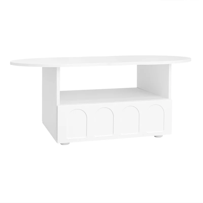 Table basse blanc forme nuage avec tiroir et niche 100x60x40,5 cm RIFTMYRKONOR