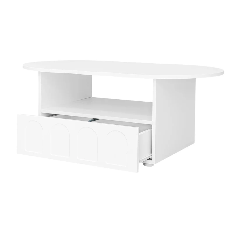 Table basse blanc forme nuage avec tiroir et niche 100x60x40,5 cm RIFTMYRKONOR