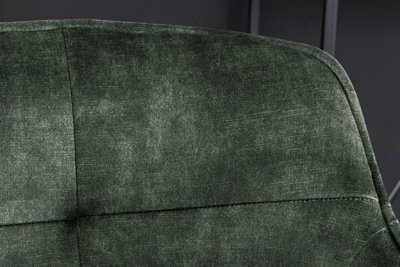 Tabouret de bar design EUPHORIA velours vert foncé pieds en métal noir chaise de bar avec dossier