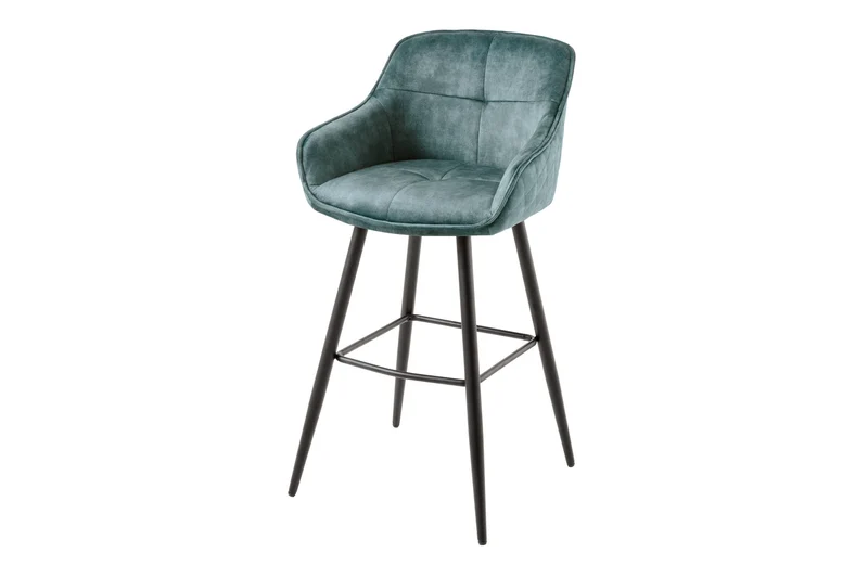 Tabouret de bar design EUPHORIA velours gris pieds métal noir chaise de bar avec dossier