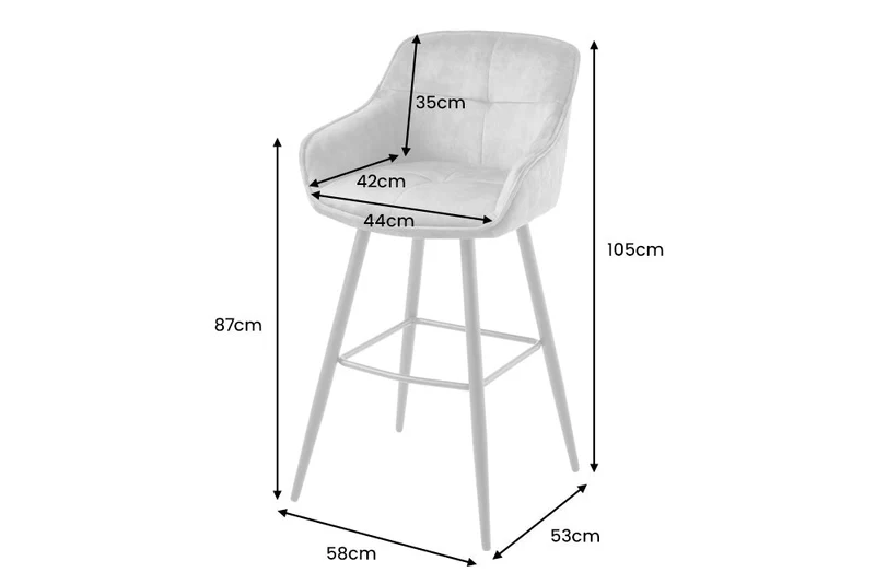 Tabouret de bar design EUPHORIA velours champagne grège pieds métal noir chaise de bar avec dossier