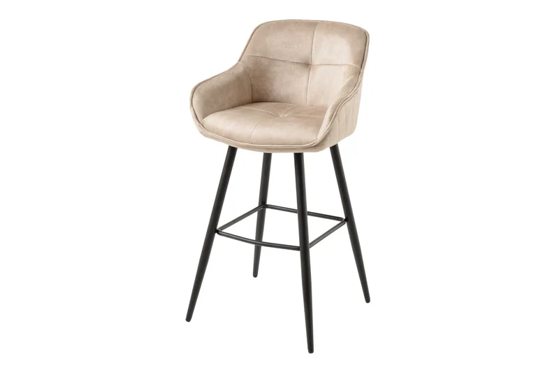 Tabouret de bar design EUPHORIA velours champagne grège pieds métal noir chaise de bar avec dossier