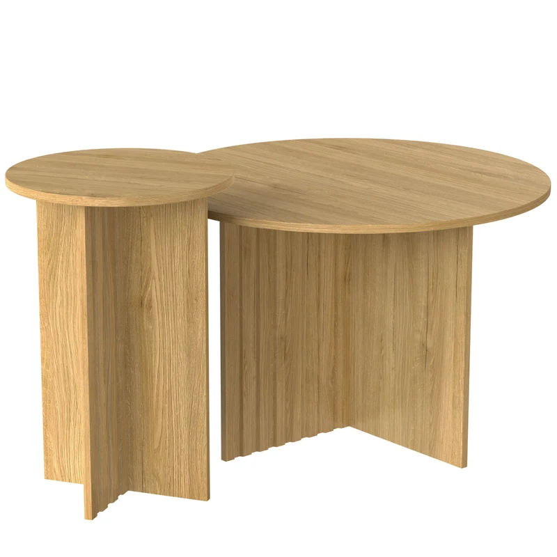 Ensemble de tables basses gigognes rondes effet bois piètement cannelé RIFTVYNRAKYN