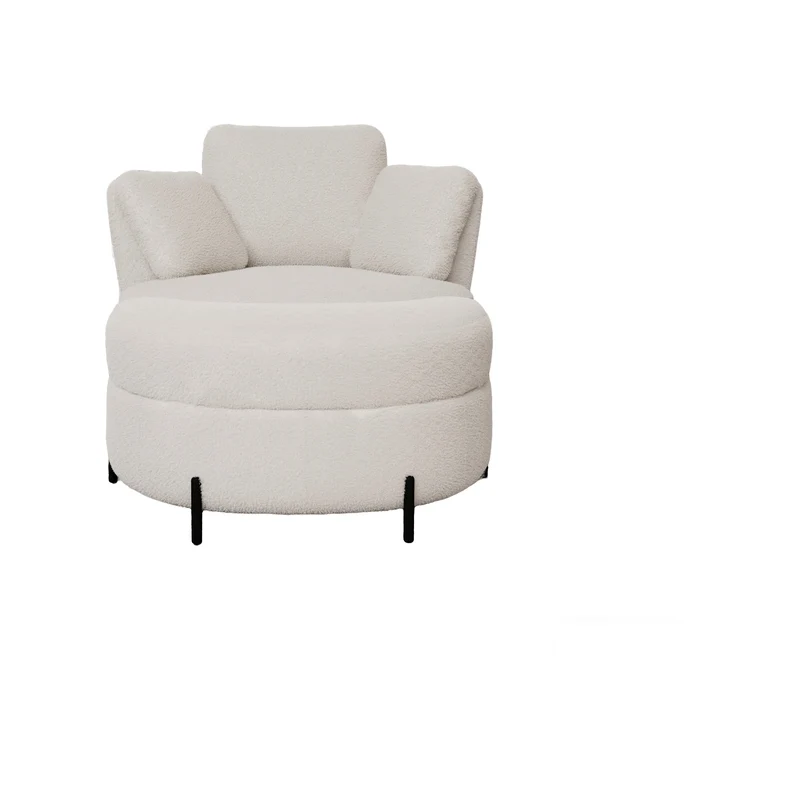 Fauteuil XXL moderne bouclé beige 3 coussins avec pouf ultra-confortable VERTEXZORATHYNATH