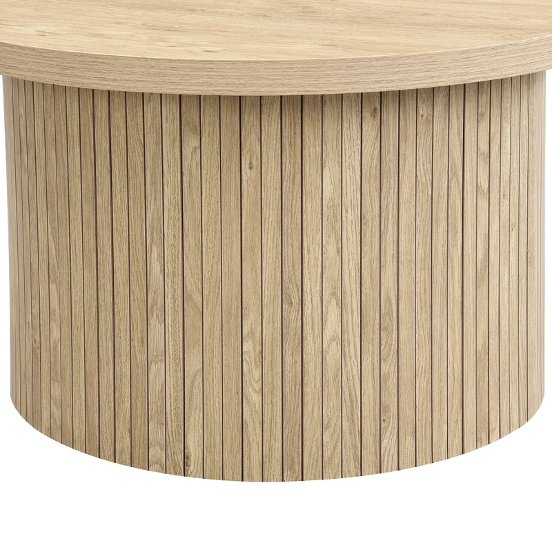 Ensemble de 2 tables basses gigognes rondes effet bois chêne design latté RIFTZORVAKYN