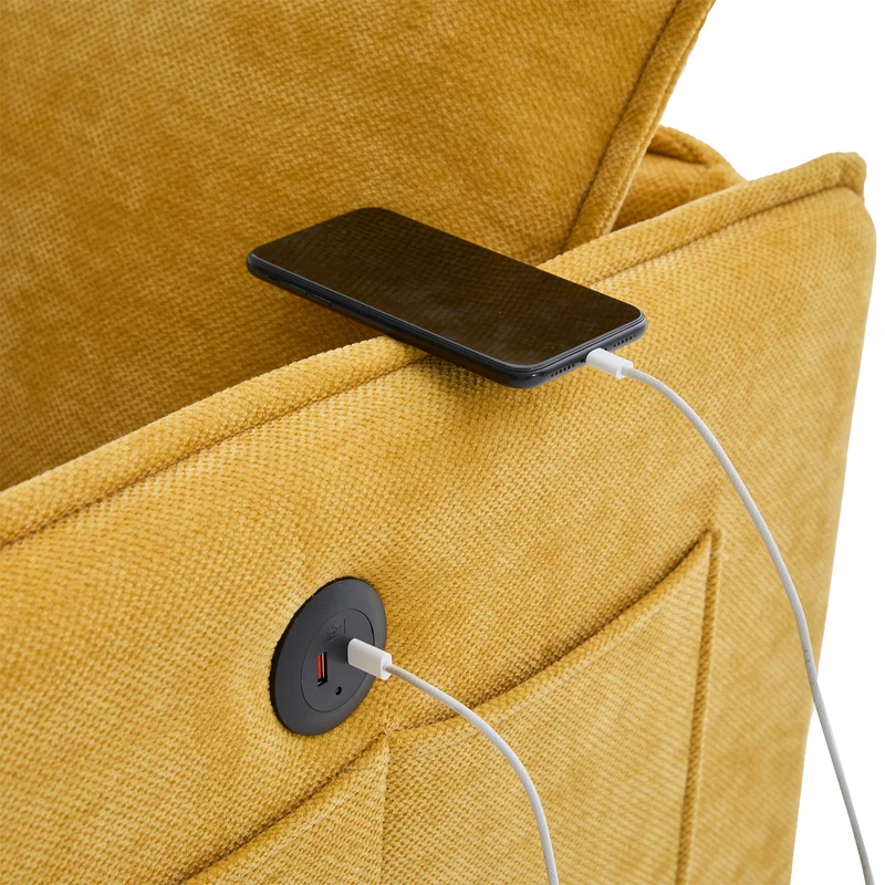 Canapé 2 places moderne chenille jaune poches latérales et support téléphone réglable 127x69x66cm CELESTEUM