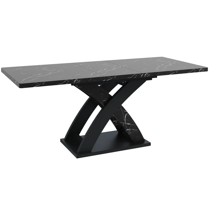 Table à manger extensible effet marbre noire 120-160cm pieds croisés RAYSTREAK