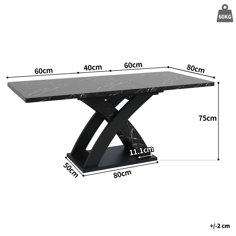 Table à manger extensible effet marbre noire 120-160cm pieds croisés RAYSTREAK