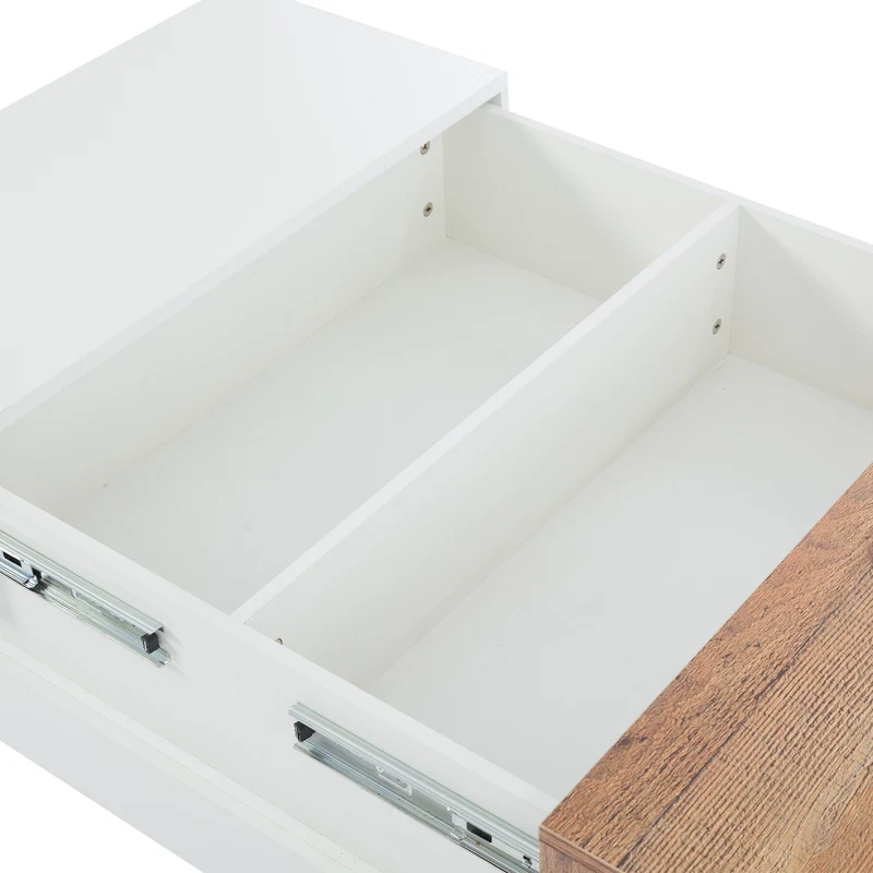 Table basse carrée blanche brillante et bois plateau coulissant et rangement caché CEDARBROOK