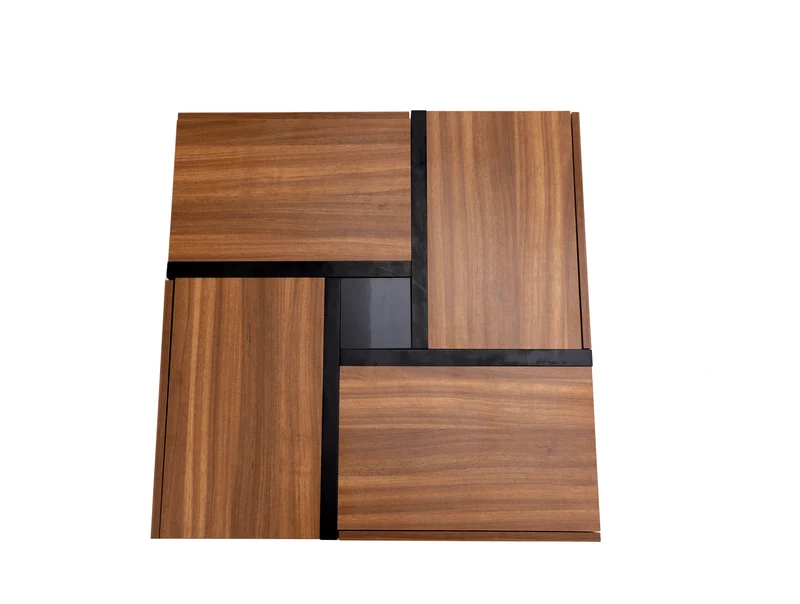 Table basse carrée effet bois 4 tiroirs et étagère ouverte AHNOIR