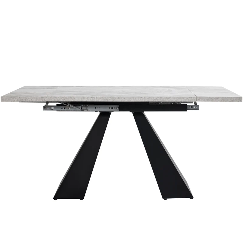 Table de salle à manger extensible système coulissant effet ciment gris avec pieds en colonne 99-159cm GHAKOX GREY