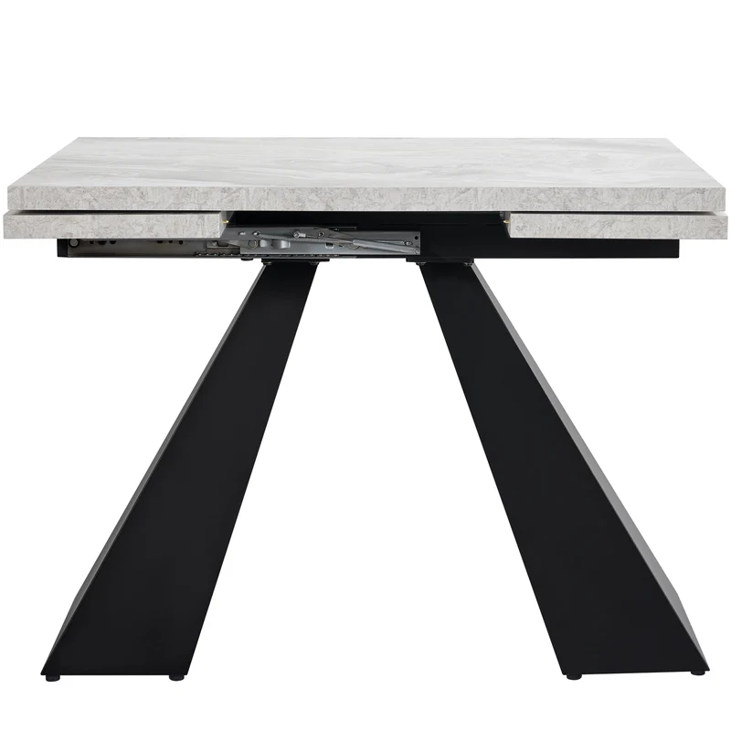 Table de salle à manger extensible système coulissant effet ciment gris avec pieds en colonne 99-159cm GHAKOX GREY
