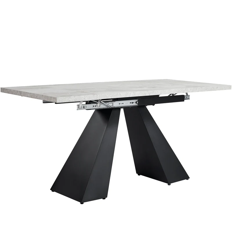 Table de salle à manger extensible système coulissant effet ciment gris avec pieds en colonne 99-159cm GHAKOX GREY